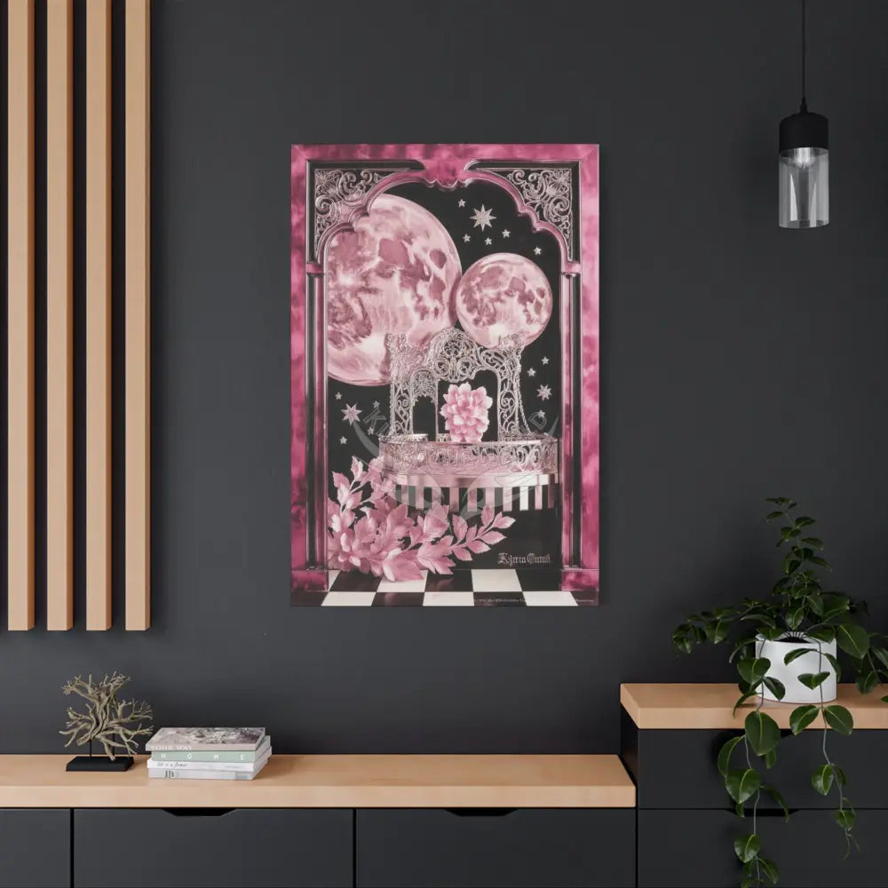 Fantasy Frames & Floral Lace Satin Pink Quaint 3D Matte Canvas Print — 3D Laced Multi-Dimensional Wall Art Canvas