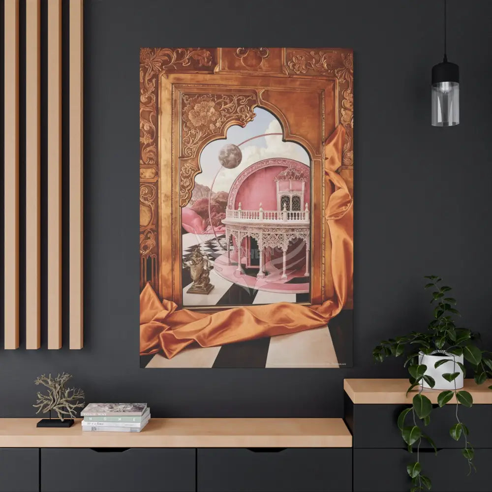 Fantasy Frames & Orange Satin 3D Matte Canvas Print — 3D Lace Multi-Dimensional Wall Art Canvas