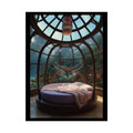 Fantasy Gothic Palace Beach Bed Interior Rolled Poster — Antique Bedroom with Scenic Window Views 18″ x 24″ (Vertical)