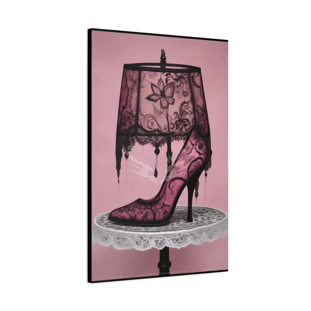 Fantasy Pink French Lampshade & Lace Stiletto Gothic Giant Rose Magic Canvas Wall Art — Matte Stretched 1.25’’ 24’’ x