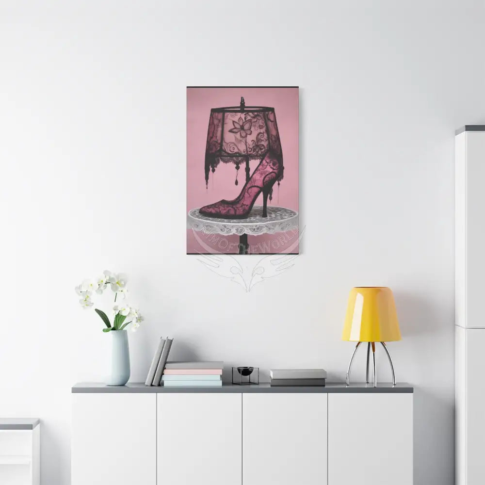 Fantasy Pink French Lampshade & Lace Stiletto Gothic Giant Rose Magic Canvas Wall Art — Matte Stretched 1.25’’ 24’’ x
