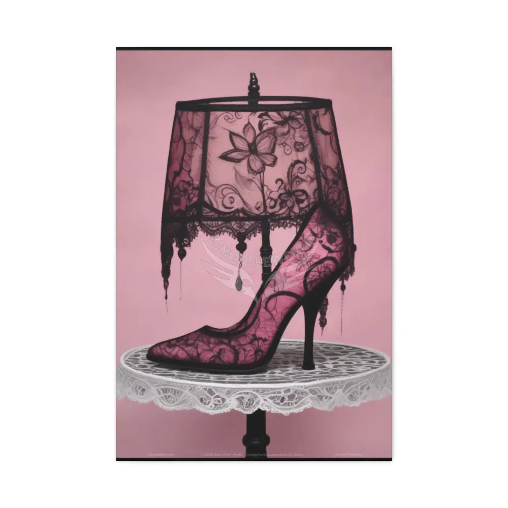 Fantasy Pink French Lampshade & Lace Stiletto Gothic Giant Rose Magic Canvas Wall Art — Matte Stretched 1.25’’ 24’’ x