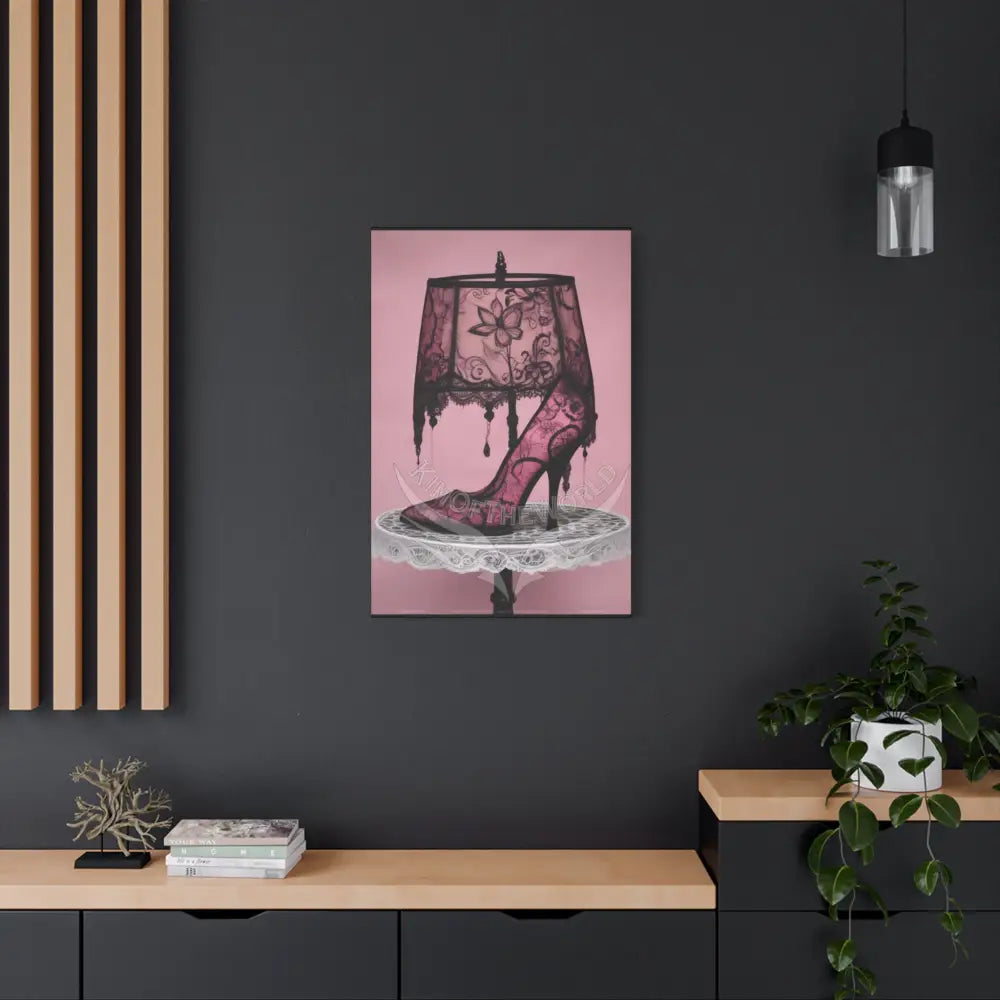 Fantasy Pink French Lampshade & Lace Stiletto Gothic Giant Rose Magic Canvas Wall Art — Matte Stretched 1.25’’ 24’’ x