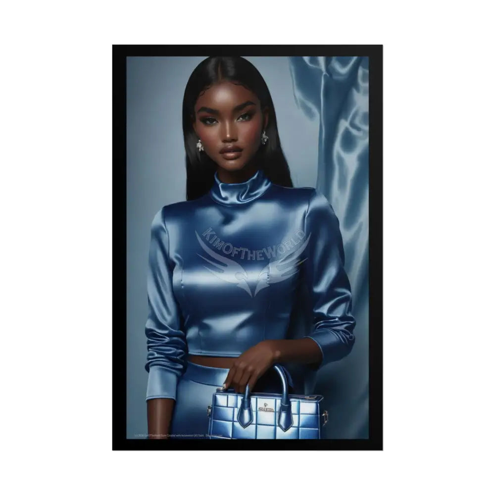 Fashion Faux Advertising Art Rolled Poster — Deep Color-Coordinated Ai Model Magazine Art 20″ x 30″ (Vertical) / Matte