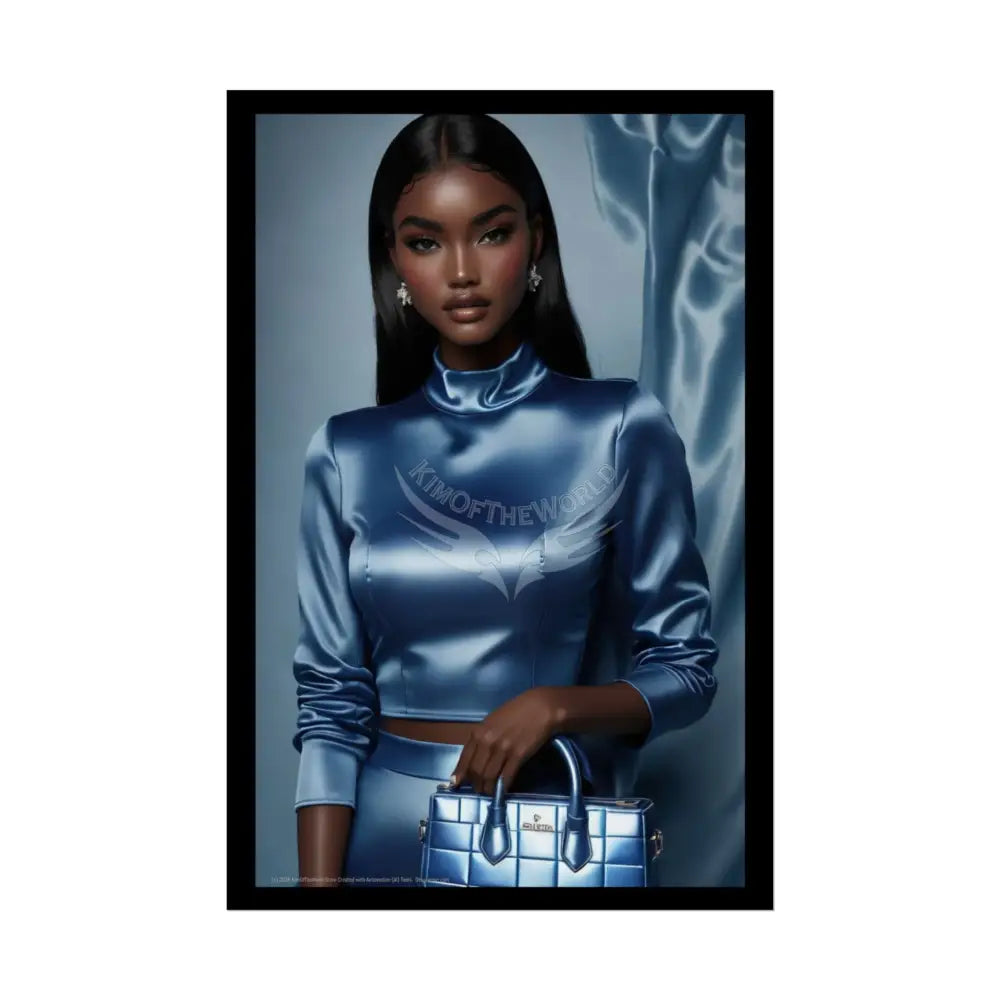 Fashion Faux Advertising Art Rolled Poster — Deep Color-Coordinated Ai Model Magazine Art 20″ x 30″ (Vertical) / Semi