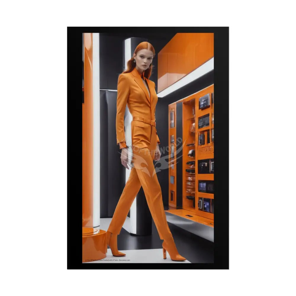 Fashion Magazine Poster — Vibrant Orange Satin Lady Ad Art 24’’ x 36’’ (Vertical) / Matte Poster
