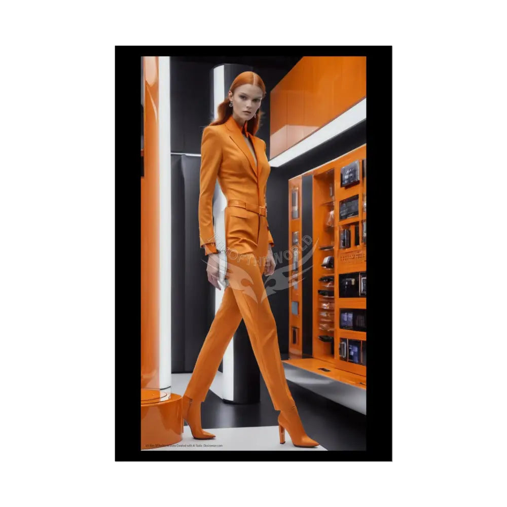 Fashion Magazine Poster — Vibrant Orange Satin Lady Ad Art 24’’ x 36’’ (Vertical) / Semi Glossy Poster