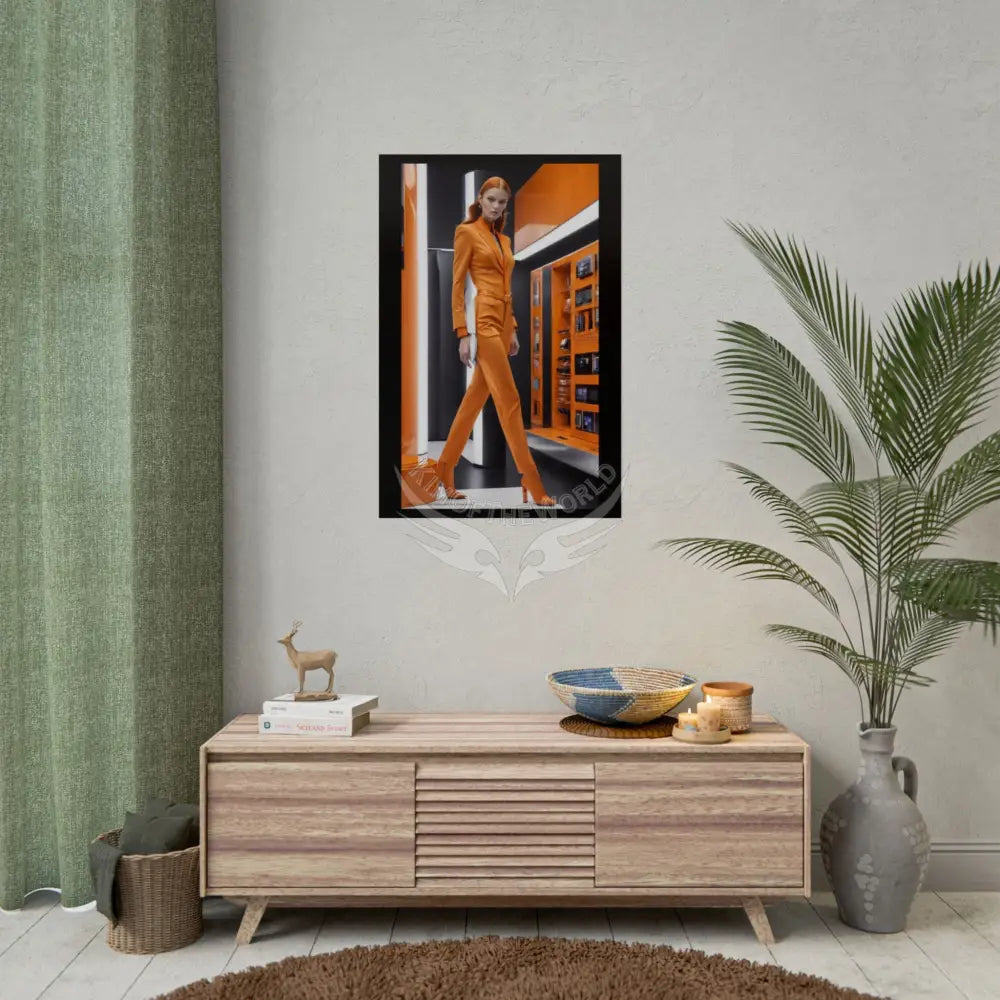 Fashion Magazine Poster — Vibrant Orange Satin Lady Ad Art Poster