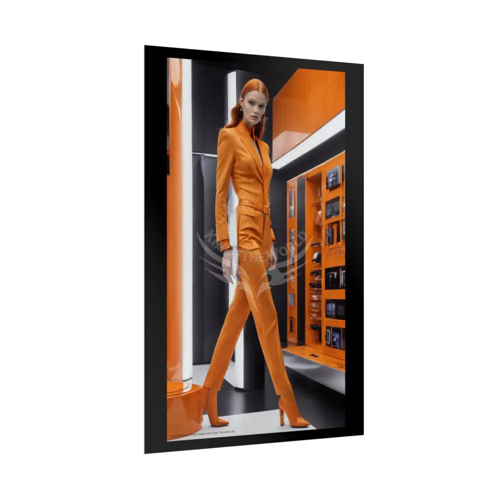 Fashion Magazine Poster — Vibrant Orange Satin Lady Ad Art Poster