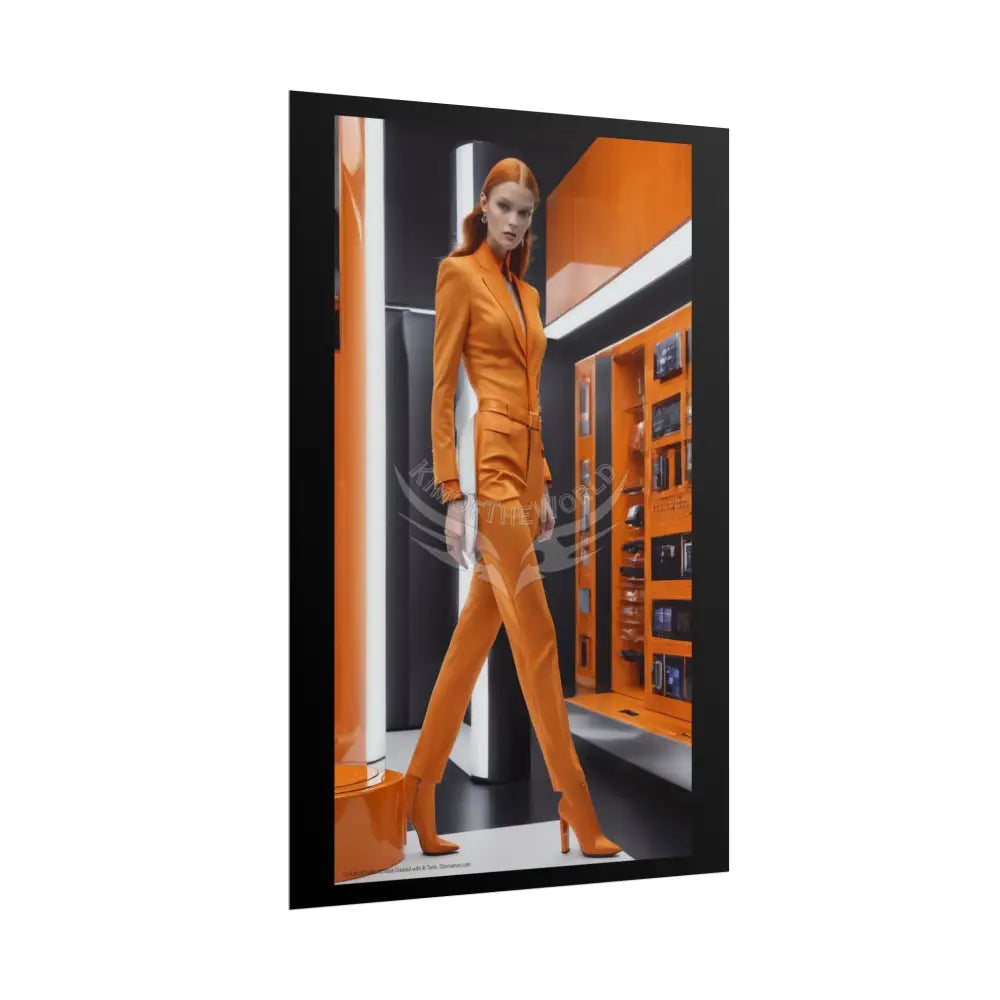 Fashion Magazine Poster — Vibrant Orange Satin Lady Ad Art Poster