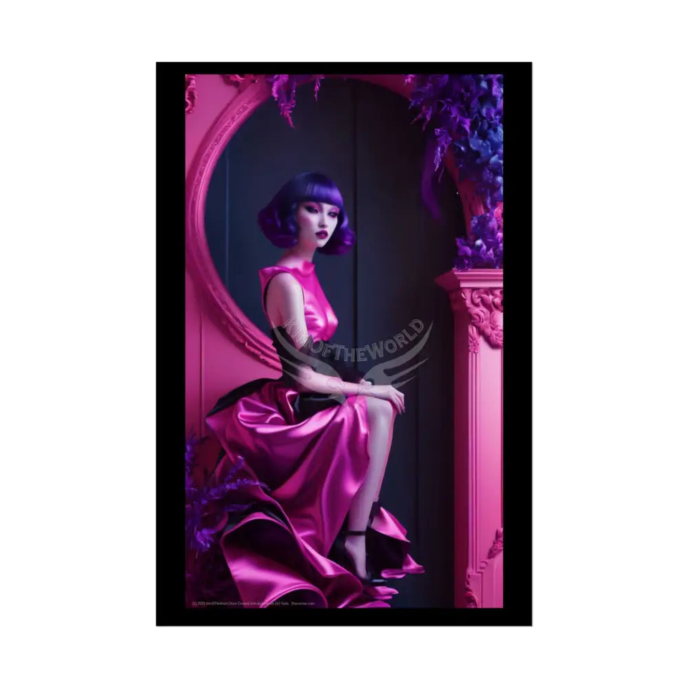 Fashion Pink Faux Advertising Art Rolled Poster — Deep Color-Coordinated Ai Model Art 20″ x 30″ (Vertical) / Semi