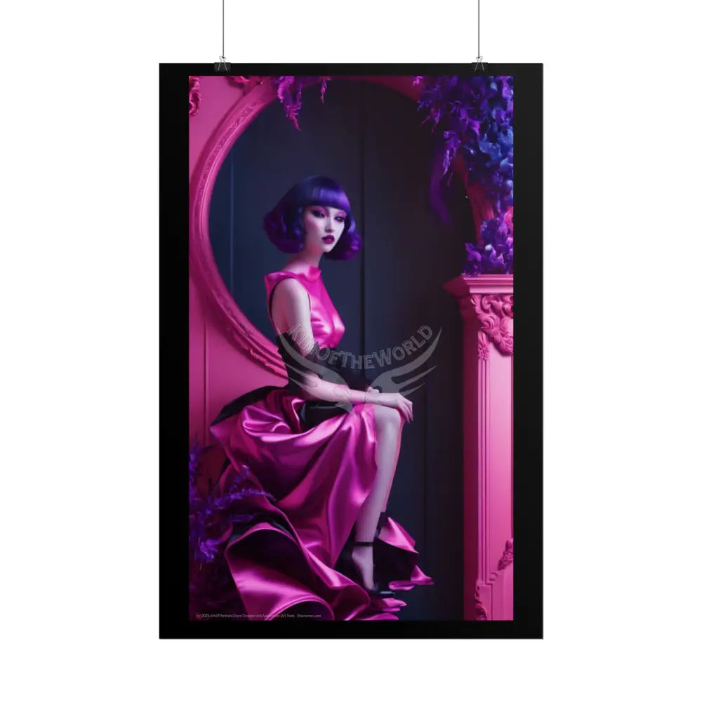 Fashion Pink Faux Advertising Art Rolled Poster — Deep Color-Coordinated Ai Model Art Poster