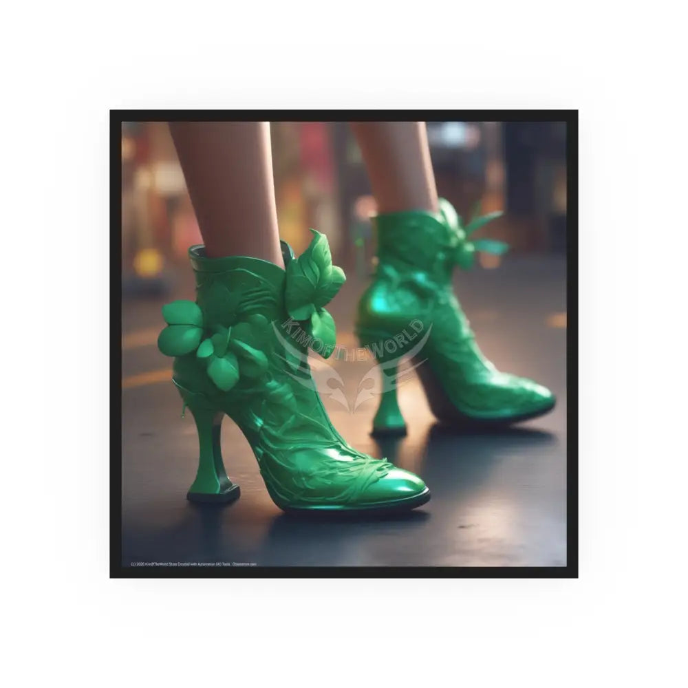 Fashion Shoes Green Leaf Granny Boots Poster — Boots Heels & More (Satin / Archival Matte) 12’’ x 12’’ / Satin Poster