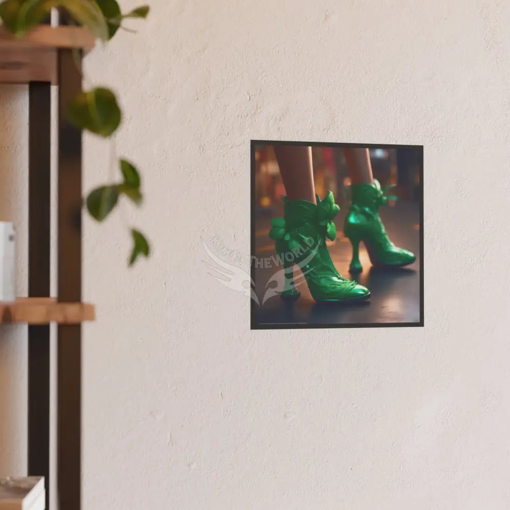Fashion Shoes Green Leaf Granny Boots Poster — Boots Heels & More (Satin / Archival Matte) Poster