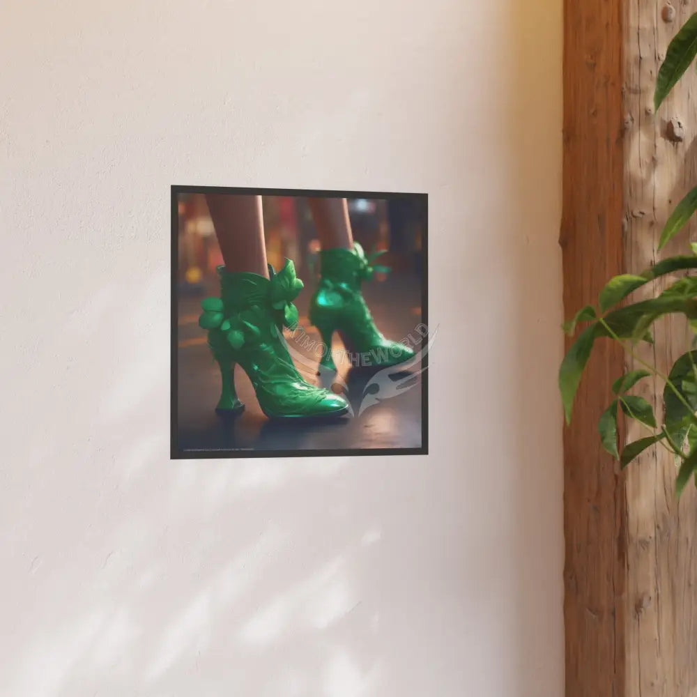 Fashion Shoes Green Leaf Granny Boots Poster — Boots Heels & More (Satin / Archival Matte) Poster
