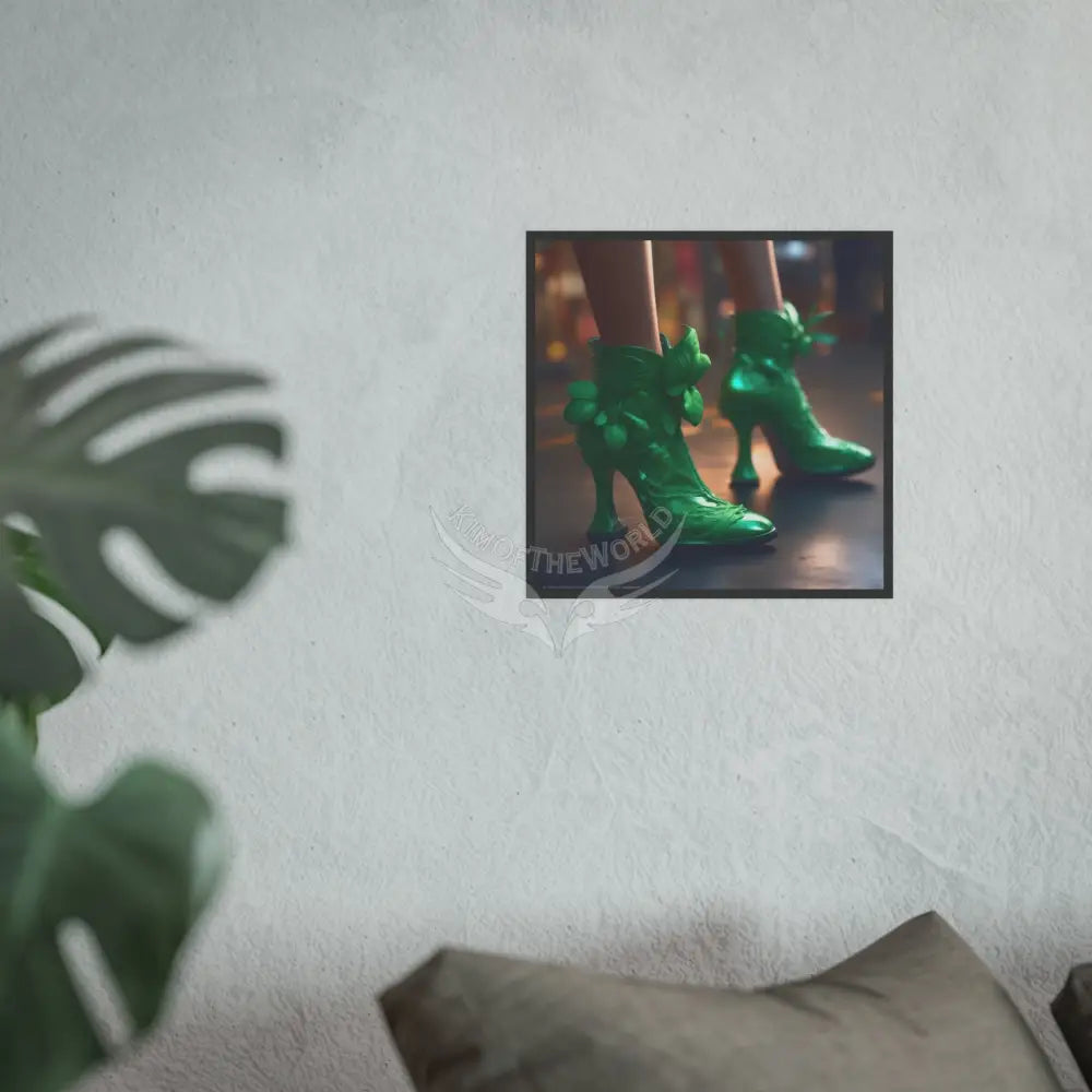 Fashion Shoes Green Leaf Granny Boots Poster — Boots Heels & More (Satin / Archival Matte) Poster