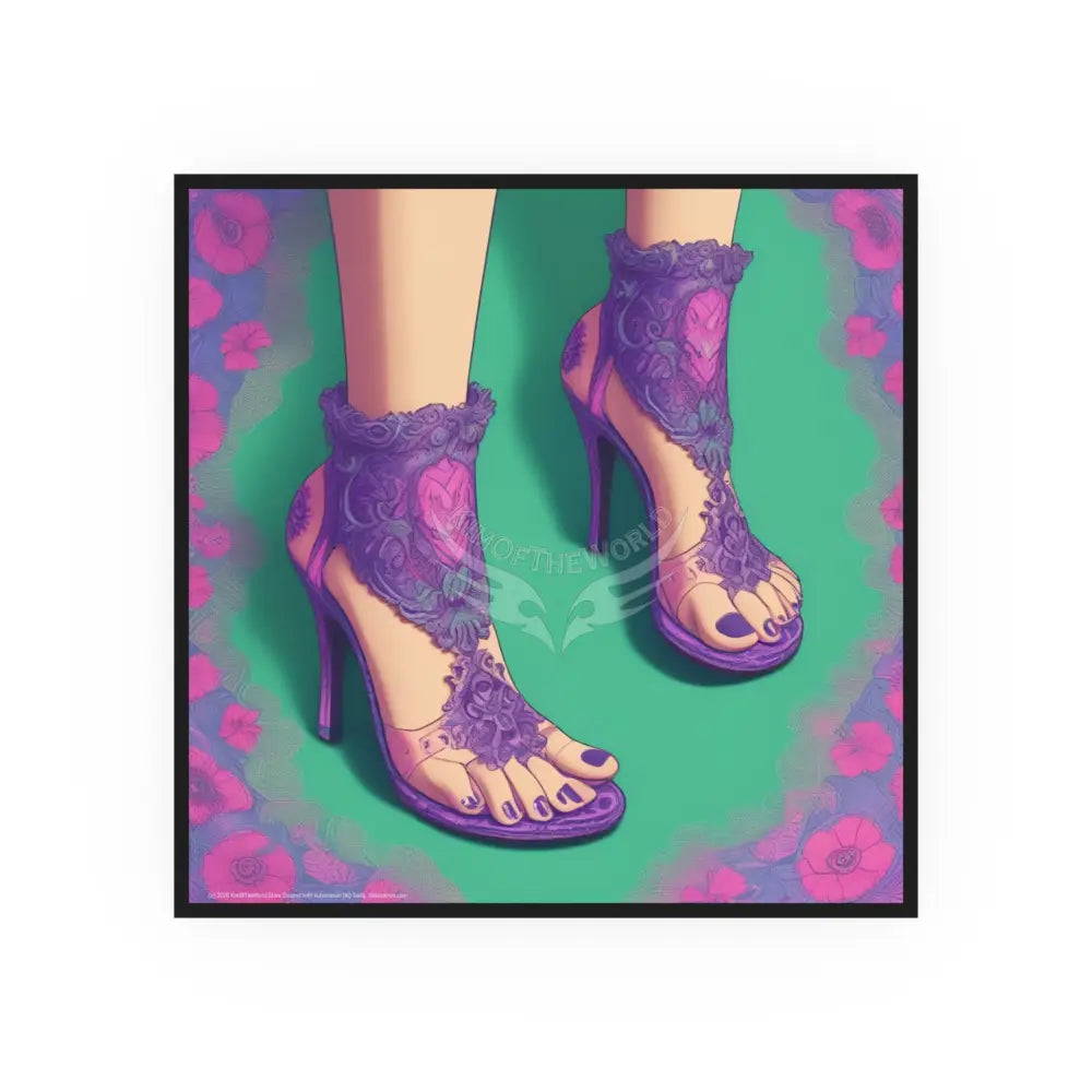 Fashion Shoes Purple Design Open Toe Shoes Poster — Boots Heels & More (Satin / Archival Matte) 12’’ x 12’’ / Satin