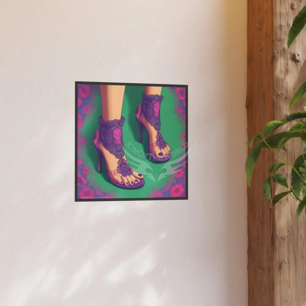 Fashion Shoes Purple Design Open Toe Shoes Poster — Boots Heels & More (Satin / Archival Matte) Poster