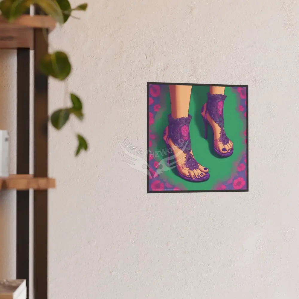 Fashion Shoes Purple Design Open Toe Shoes Poster — Boots Heels & More (Satin / Archival Matte) Poster