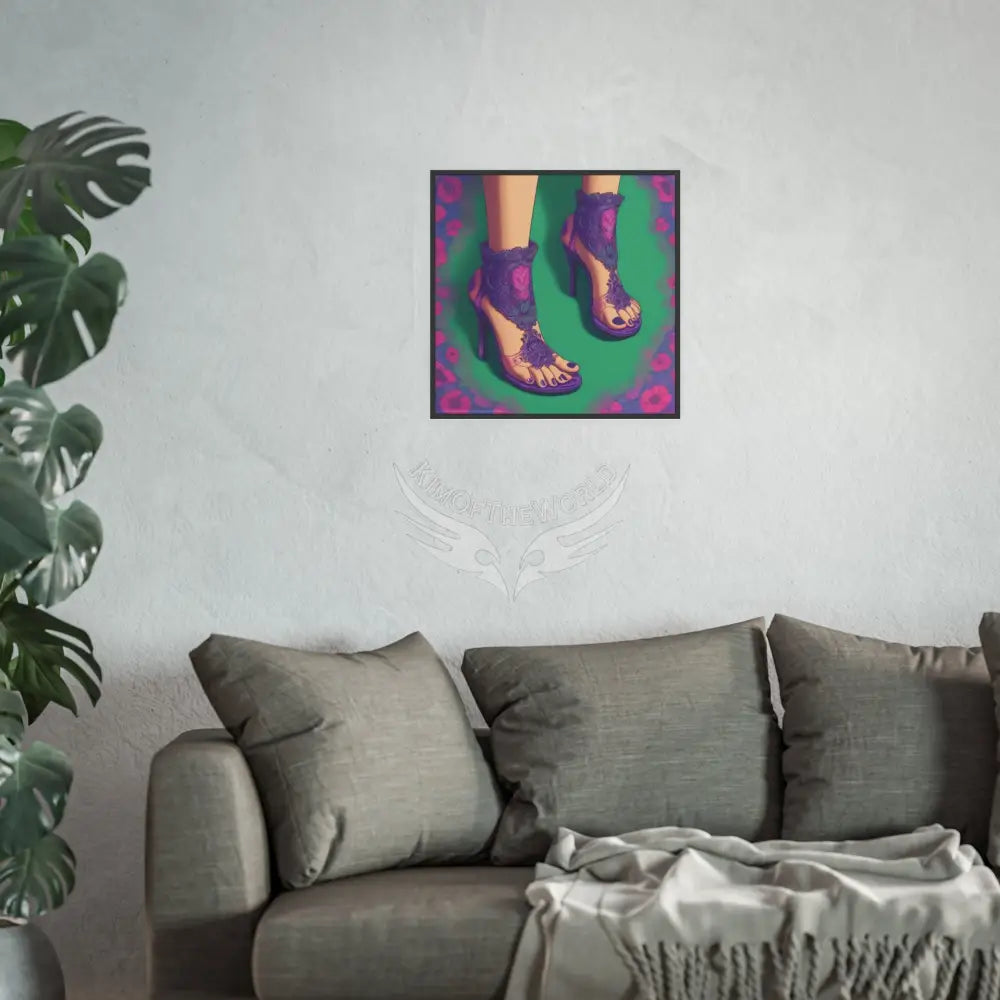 Fashion Shoes Purple Design Open Toe Shoes Poster — Boots Heels & More (Satin / Archival Matte) Poster