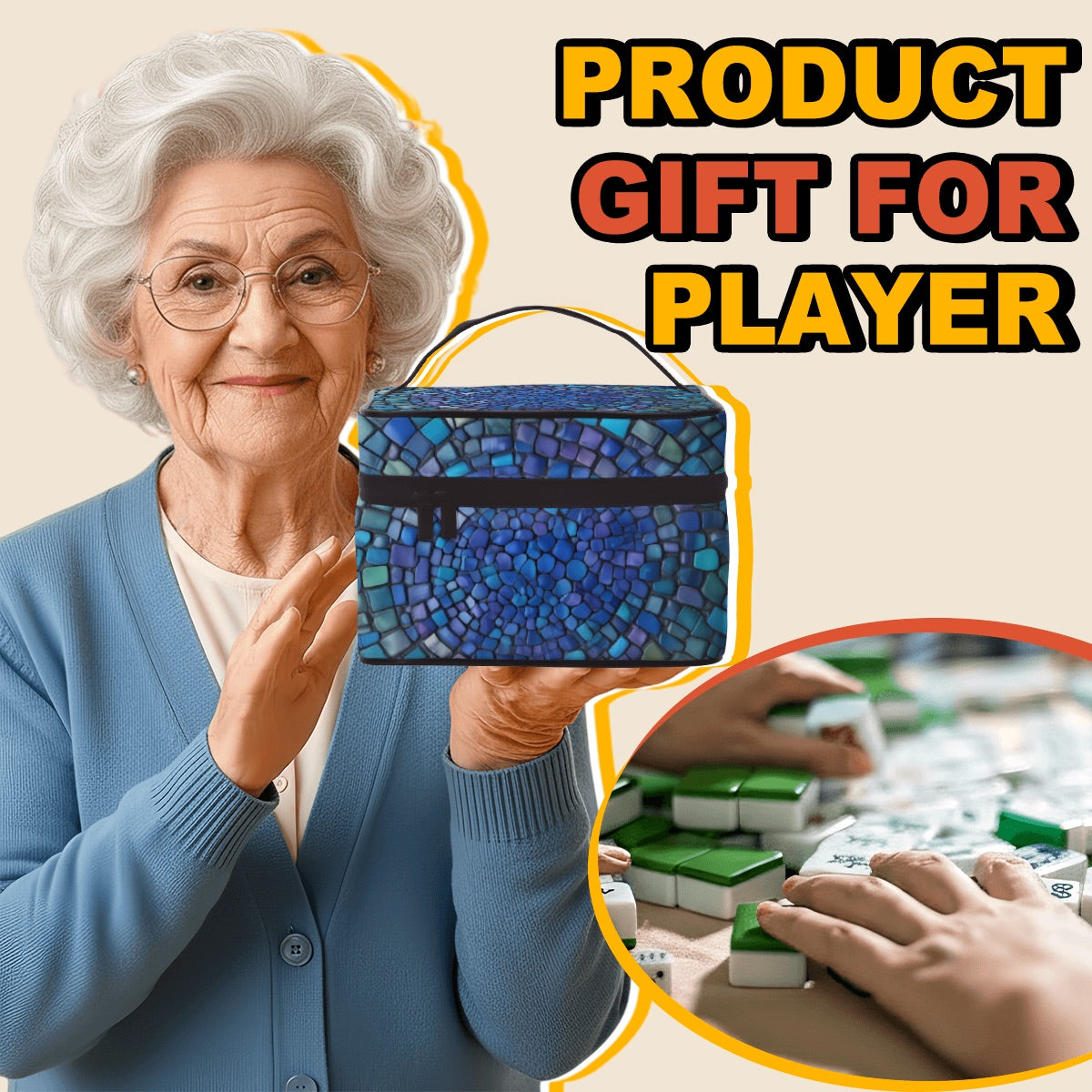 Blue & Green Mermaid Tile Print Portable Mahjong Bag