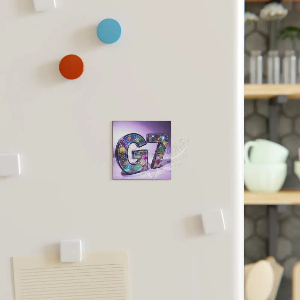 Floral 3D G7 Group Logo Letter Magnet — Vibrant Iridescent Flower Under Glass Home Decor