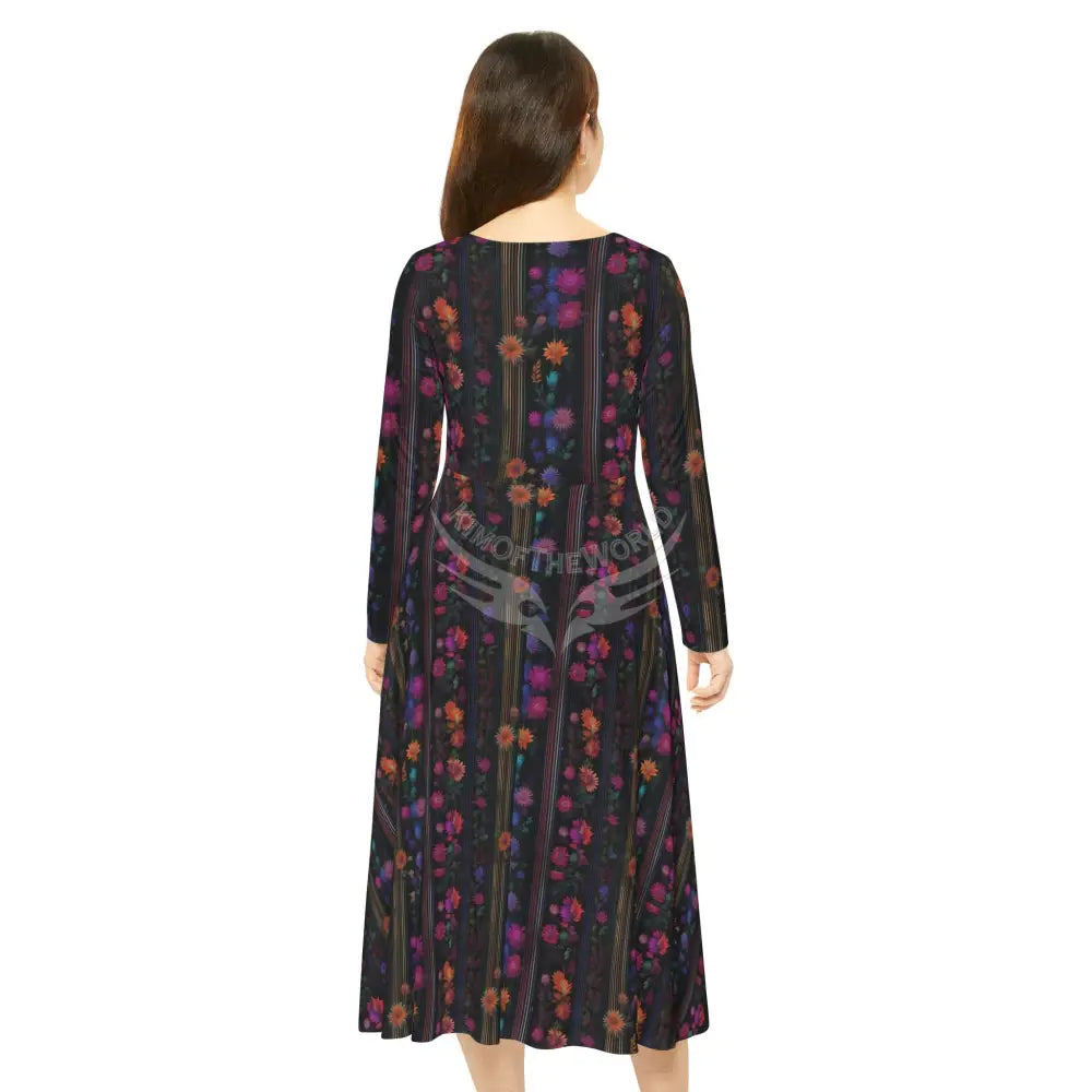 Floral Color Pin Stripe Wallpaper Print Dress – Women’s Long Sleeve AOP L All Over Prints