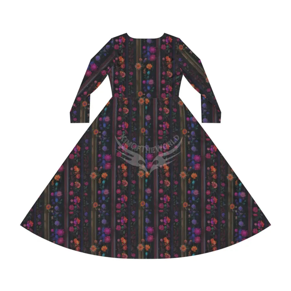 Floral Color Pin Stripe Wallpaper Print Dress – Women’s Long Sleeve AOP L All Over Prints