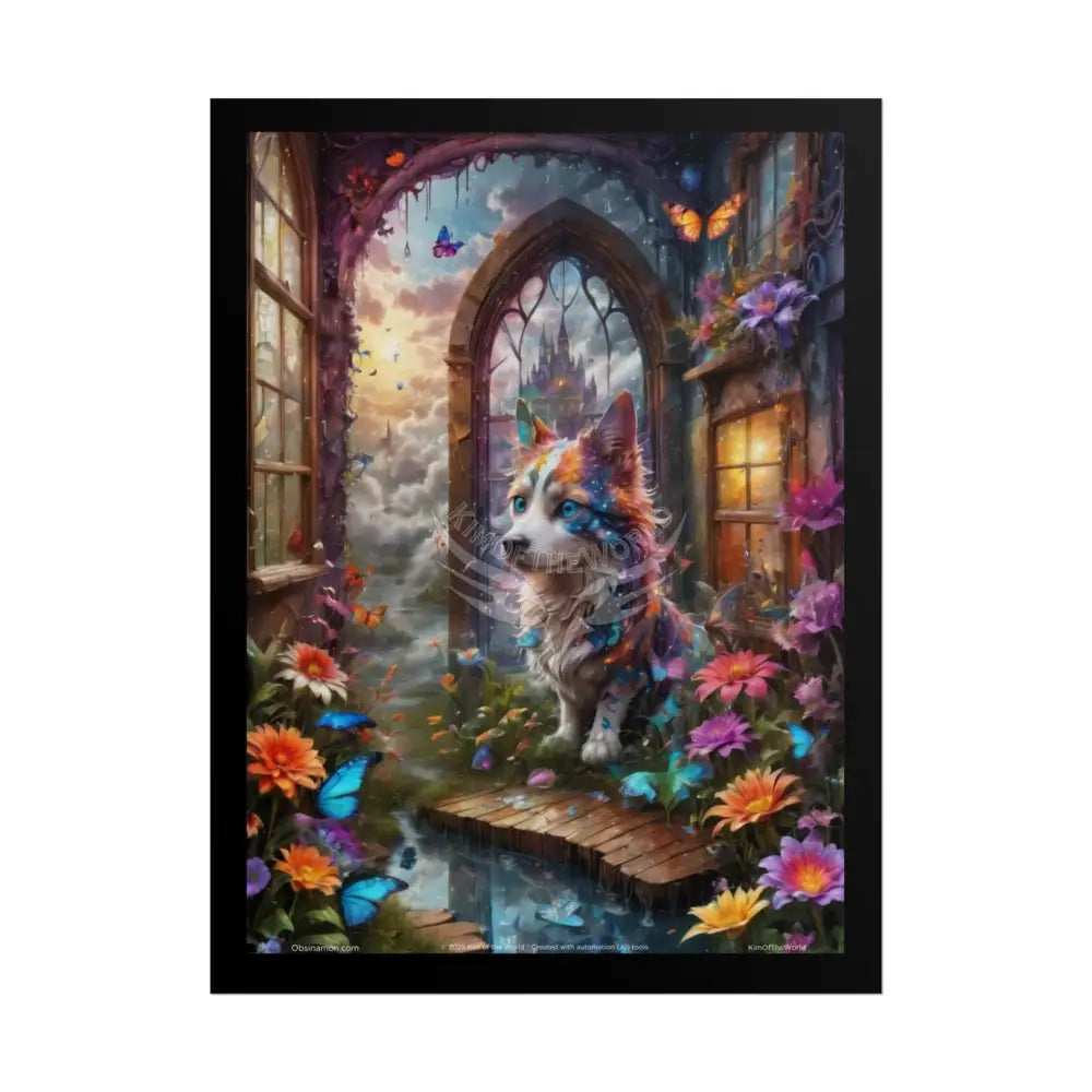 Floral Corgi Puppy Dog Gothic Wonderland - Rolled Poster 18″ x 24″ (Vertical) / Matte Poster