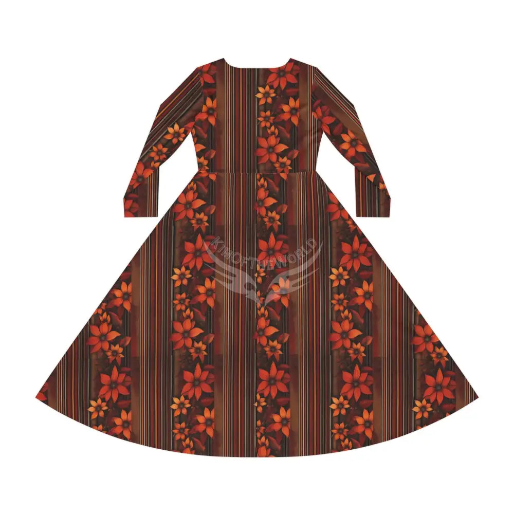 Floral Fall Stripe Wallpaper Print Dress – Women’s Long Sleeve AOP L All Over Prints