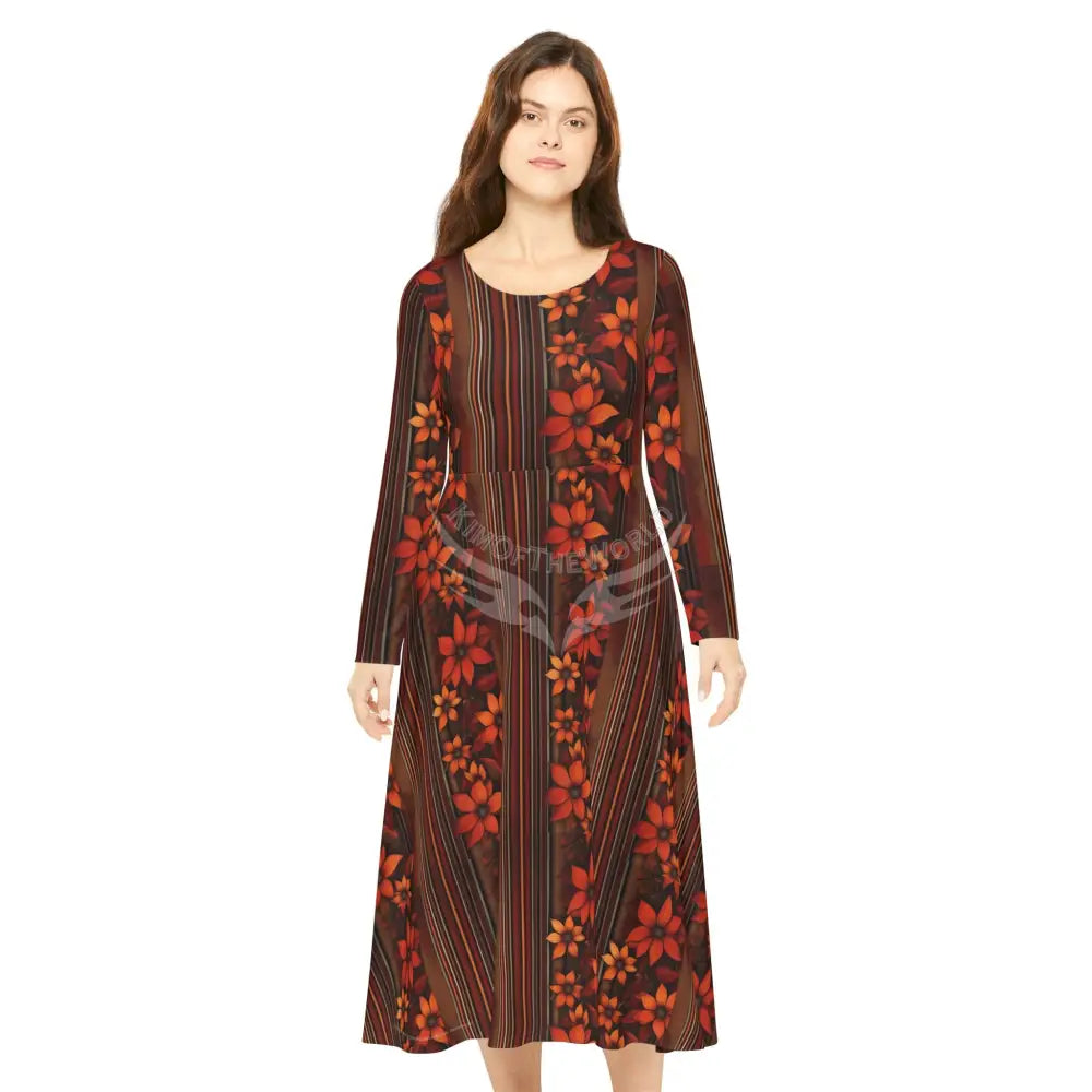 Floral Fall Stripe Wallpaper Print Dress – Women’s Long Sleeve AOP L All Over Prints