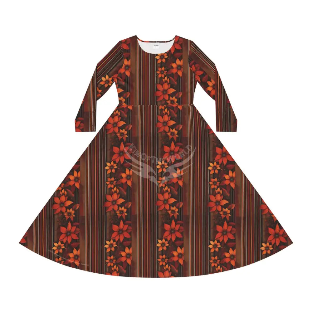 Floral Fall Stripe Wallpaper Print Dress – Women’s Long Sleeve AOP L All Over Prints
