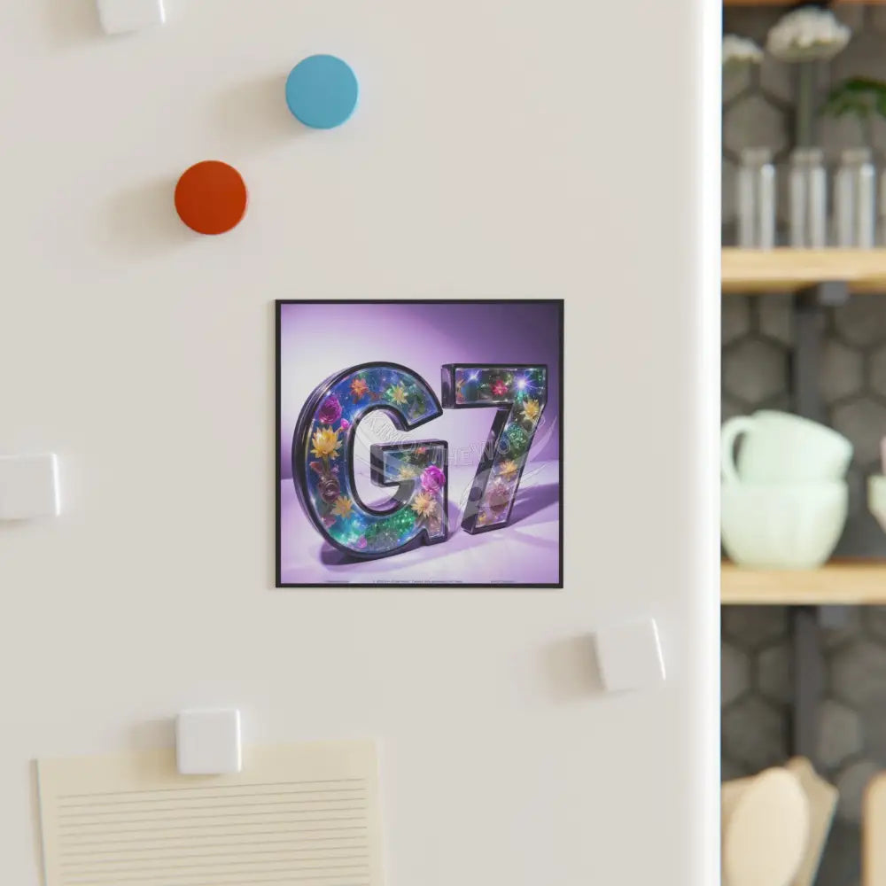 Floral G7 Square Magnet — Decorative Alphabet Fridge Magnet Home Decor