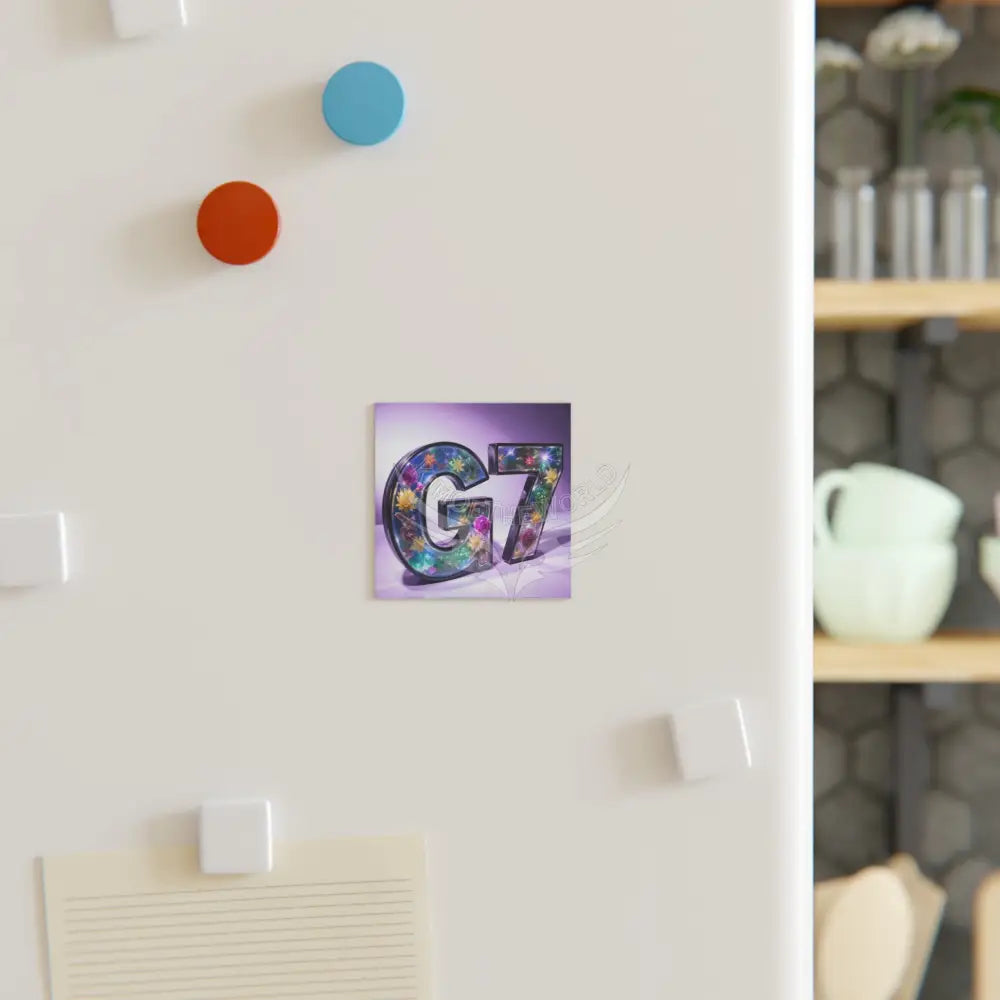 Floral G7 Square Magnet — Glitter Resin Letter Magnet 3’’ x 3’’ / Square / 1 pc Home Decor