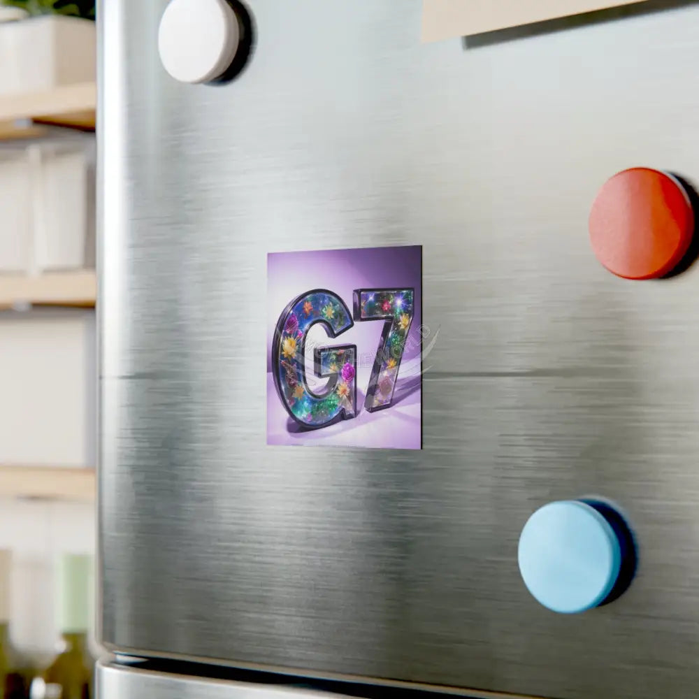 Floral G7 Square Magnet — Glitter Resin Letter Magnet 3’’ x 3’’ / Square / 1 pc Home Decor