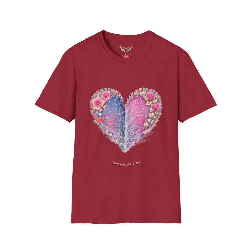 Floral Heart Tee - Softstyle T-Shirt Antique Cherry Red / S T-Shirt