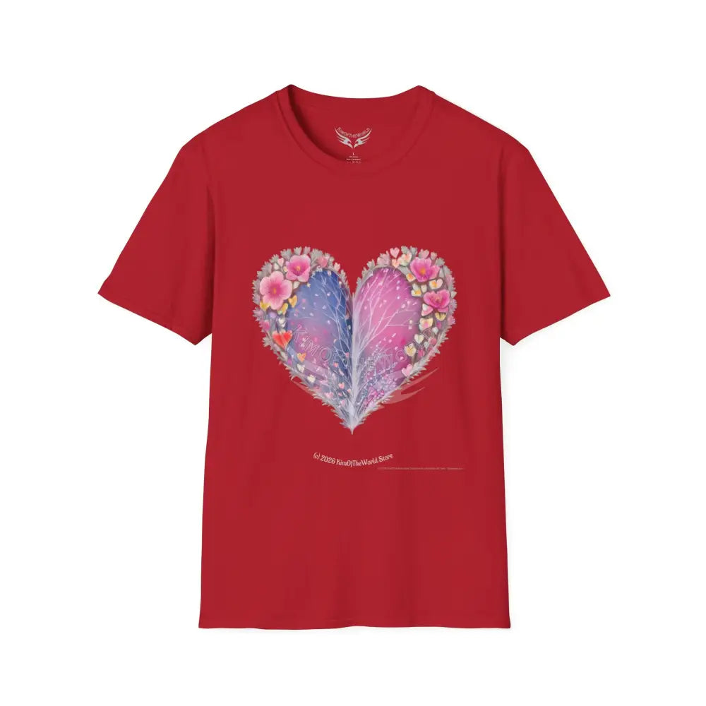 Floral Heart Tee - Softstyle T-Shirt Cherry Red / S T-Shirt