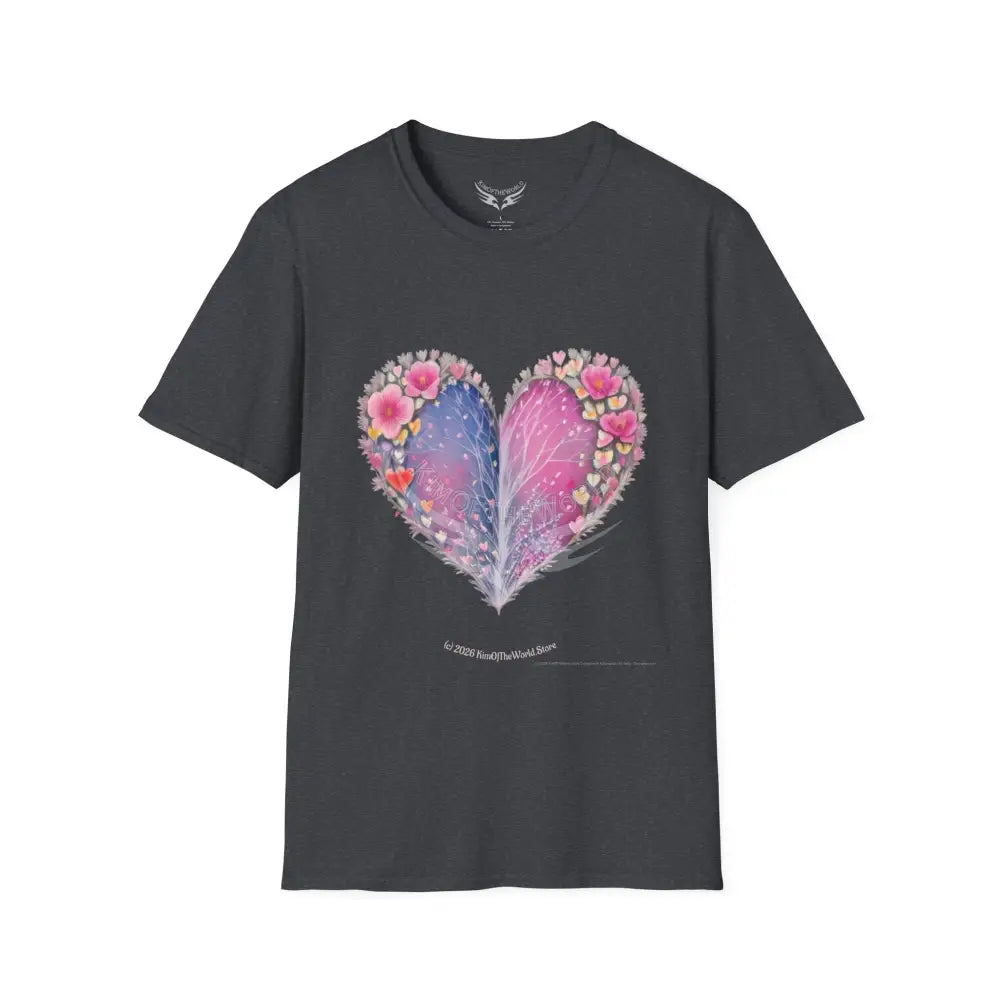Floral Heart Tee - Softstyle T-Shirt Dark Heather Grey / XS T-Shirt
