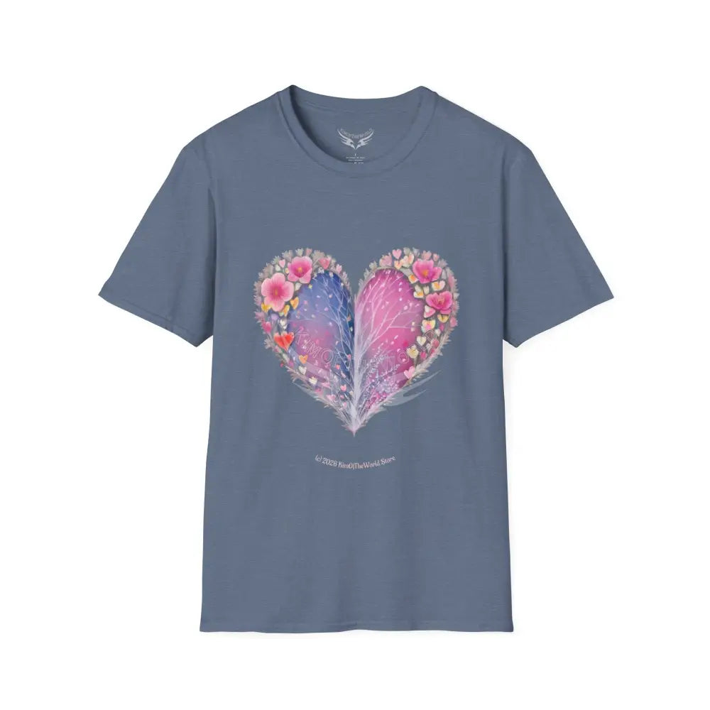 Floral Heart Tee - Softstyle T-Shirt Heather Indigo / S T-Shirt