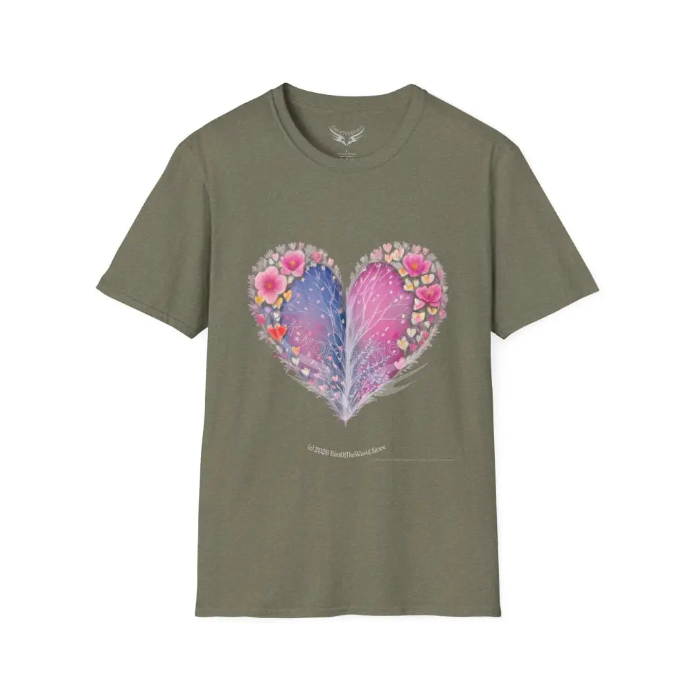 Floral Heart Tee - Softstyle T-Shirt Heather Military Green / S T-Shirt