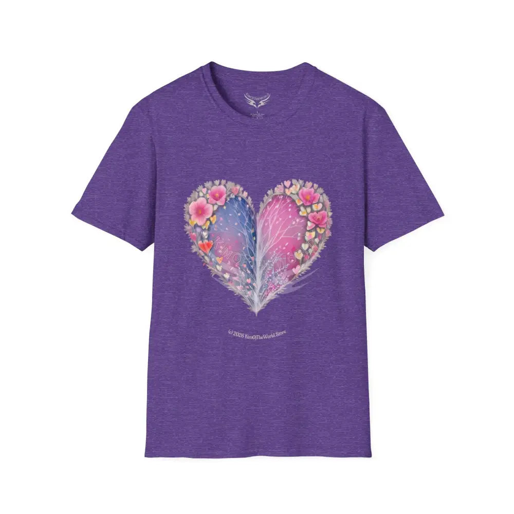 Floral Heart Tee - Softstyle T-Shirt Heather Purple / S T-Shirt