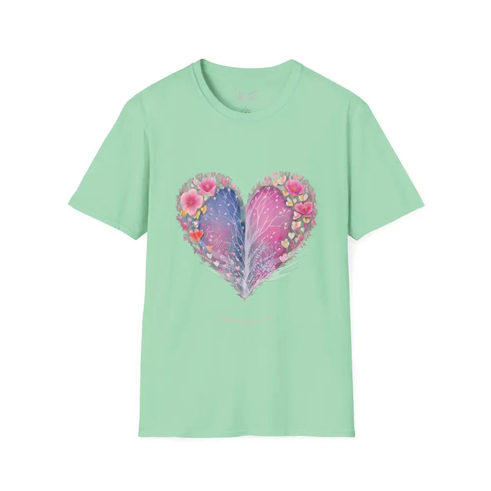 Floral Heart Tee - Softstyle T-Shirt Mint Green / S T-Shirt