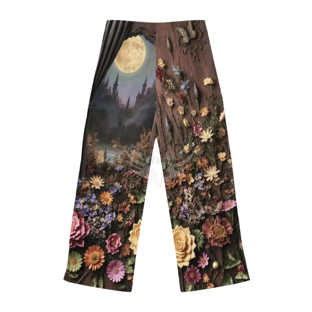 Floral Moonlight Pajama Pants — Women’s Cozy Sleepwear with Night Garden Print L / White stitching All Over Prints