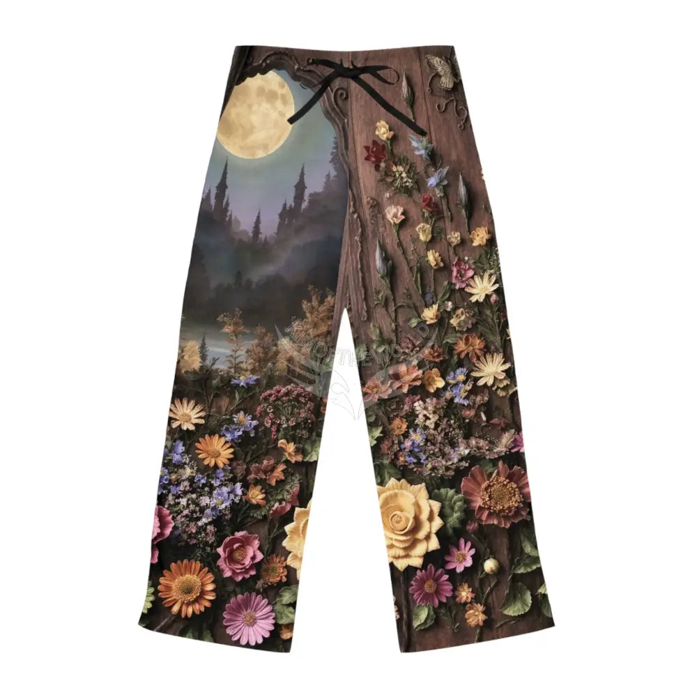 Floral Moonlight Pajama Pants — Women’s Cozy Sleepwear with Night Garden Print L / White stitching All Over Prints