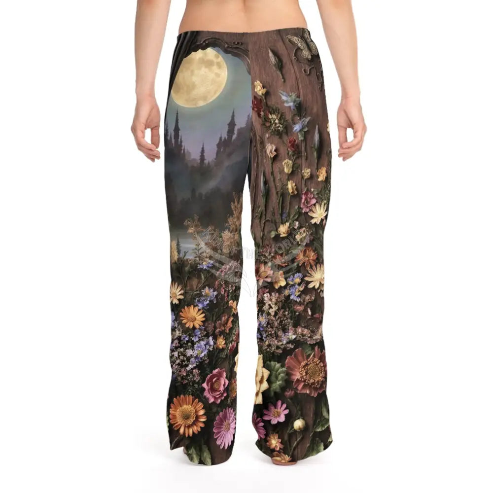 Floral Moonlight Pajama Pants — Women’s Cozy Sleepwear with Night Garden Print L / White stitching All Over Prints