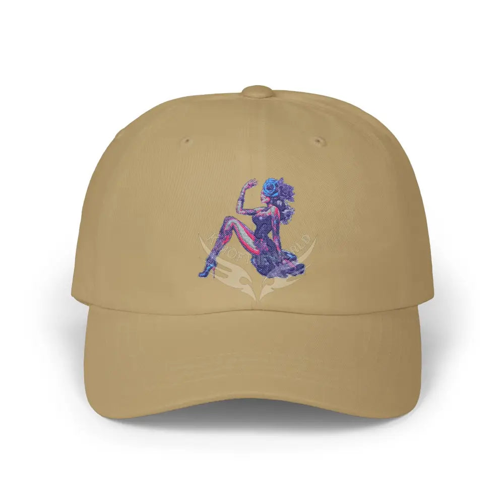 Floral Pin-Up Dad Cap — Retro Pinup Silhouette Embroidered Baseball Hat Khaki / One size Hats