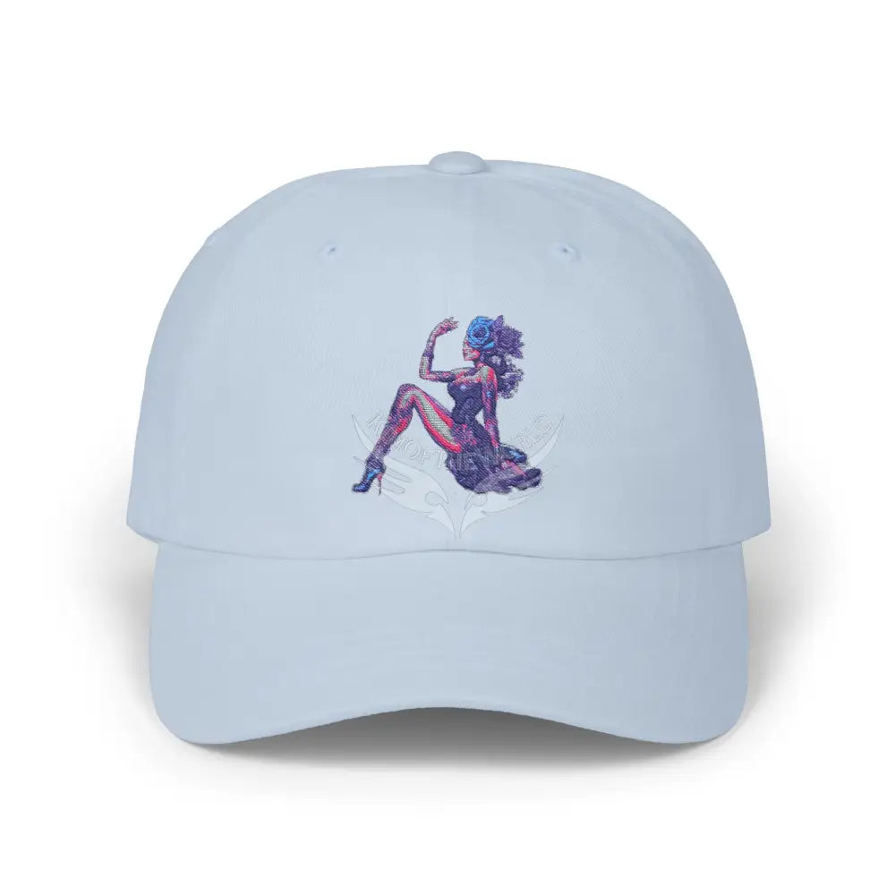 Floral Pin-Up Dad Cap — Retro Pinup Silhouette Embroidered Baseball Hat Light Blue / One size Hats