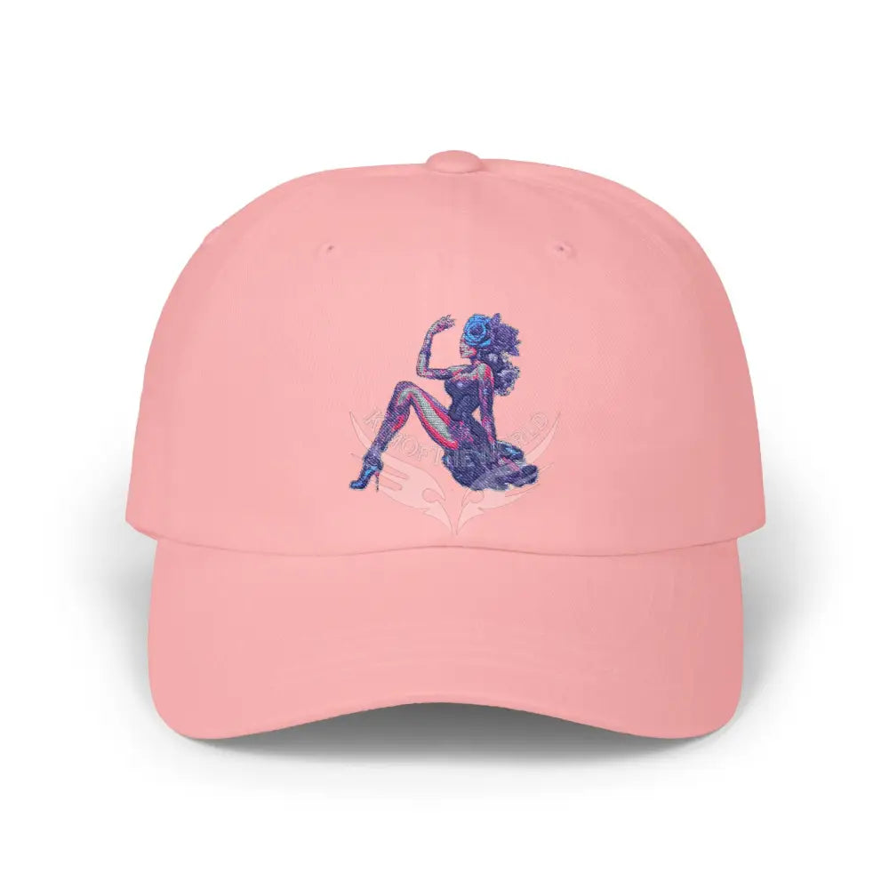 Floral Pin-Up Dad Cap — Retro Pinup Silhouette Embroidered Baseball Hat Pink / One size Hats
