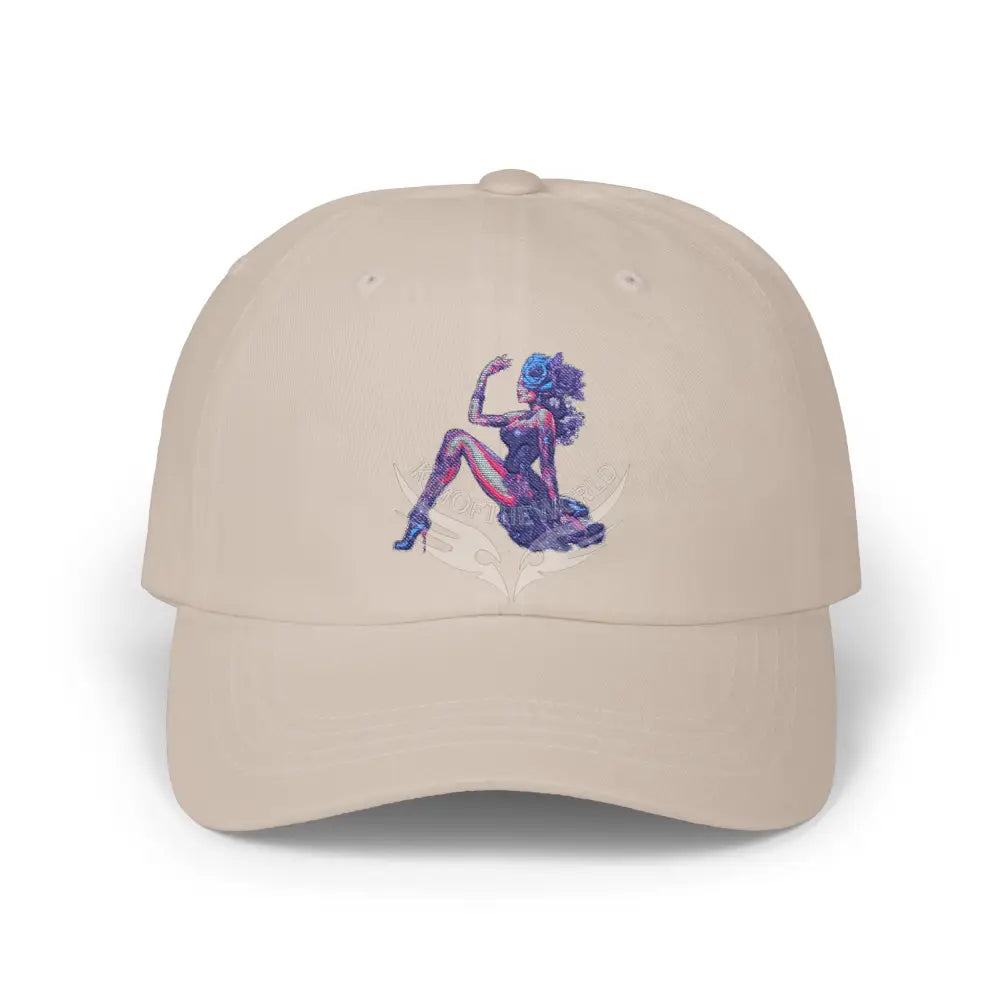 Floral Pin-Up Dad Cap — Retro Pinup Silhouette Embroidered Baseball Hat Stone / One size Hats