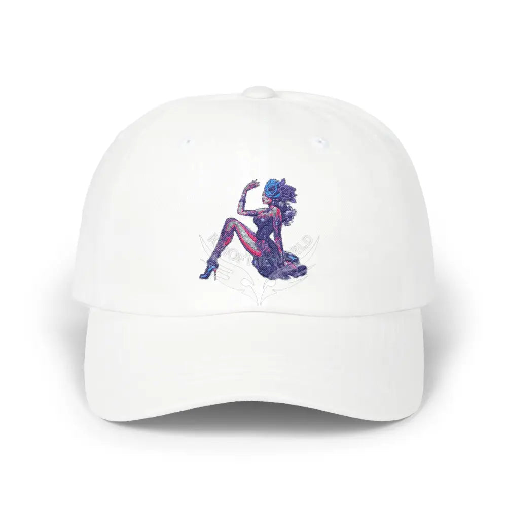 Floral Pin-Up Dad Cap — Retro Pinup Silhouette Embroidered Baseball Hat White / One size Hats